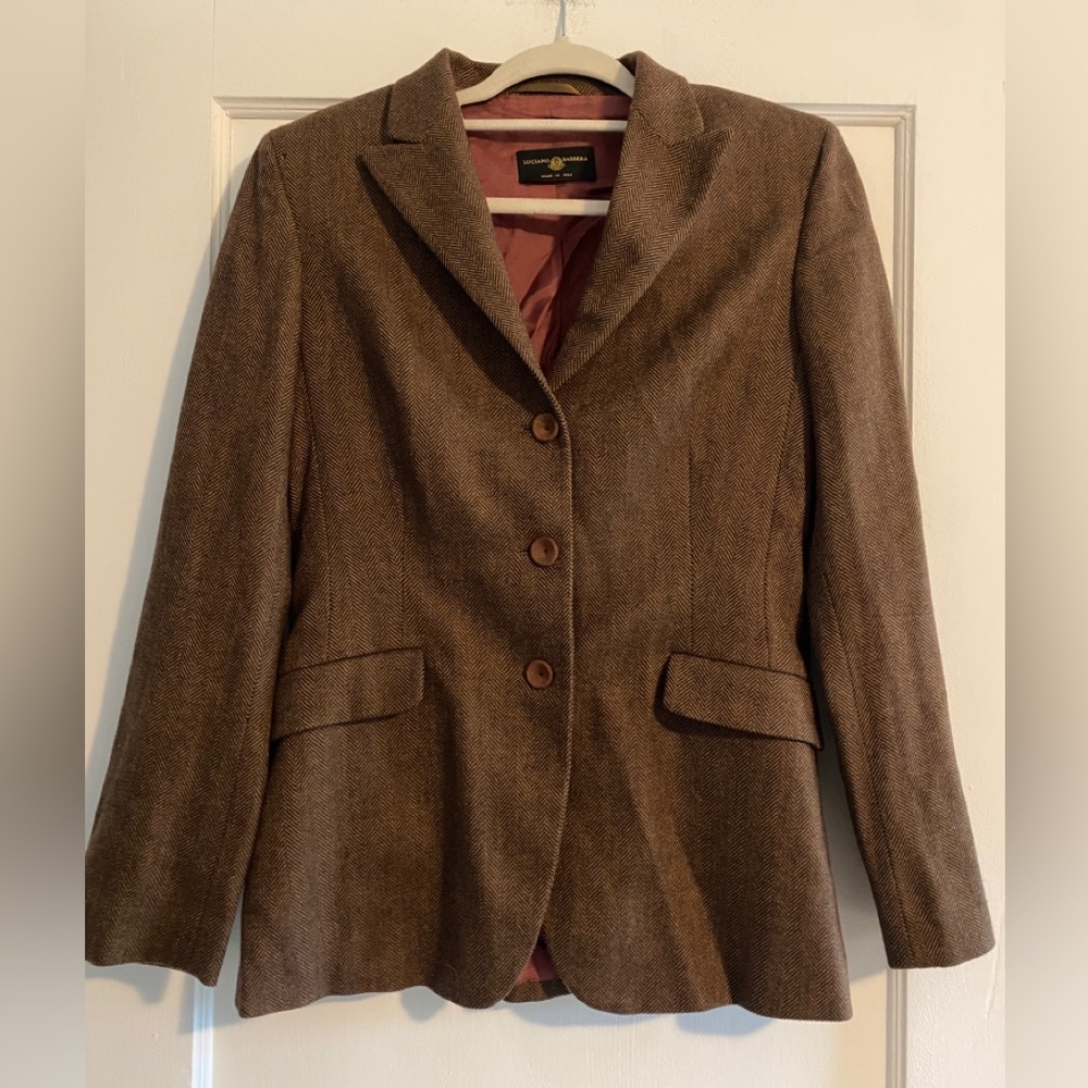 Luciano Barbera Wool Cashmere Brown Blazer Collegiate Jacket Size 42
